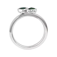 Personally Stackable Lab-Created Emerald Sterling Silver Double-Heart Ring