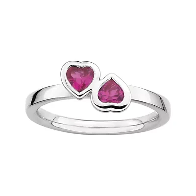 Personally Stackable Lab-Created Ruby Sterling Silver Double-Heart Ring