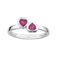 Personally Stackable Lab-Created Ruby Sterling Silver Double-Heart Ring