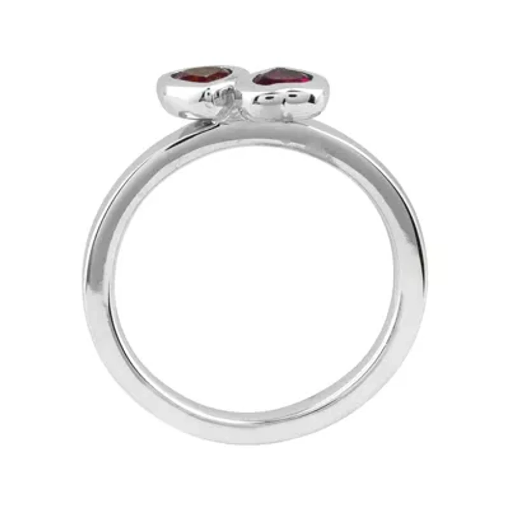 Personally Stackable Lab-Created Ruby Sterling Silver Double-Heart Ring