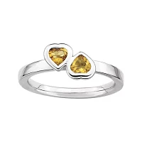 Personally Stackable Genuine Citrine Sterling Silver Double-Heart Ring