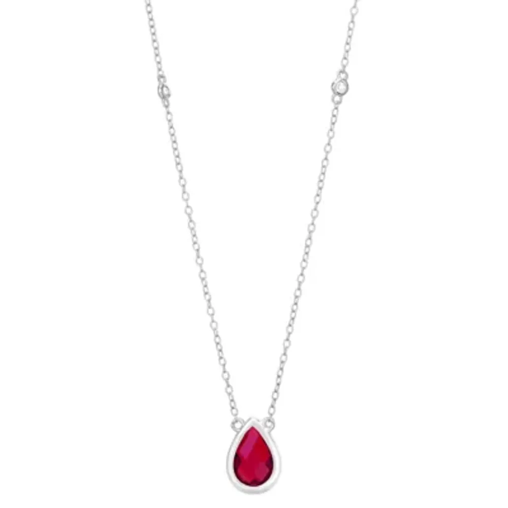 Womens Red Lab Created Ruby Sterling Silver Pendant Necklace