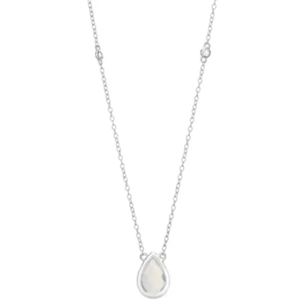 Womens Lab Created White Opal Sterling Silver Pendant Necklace