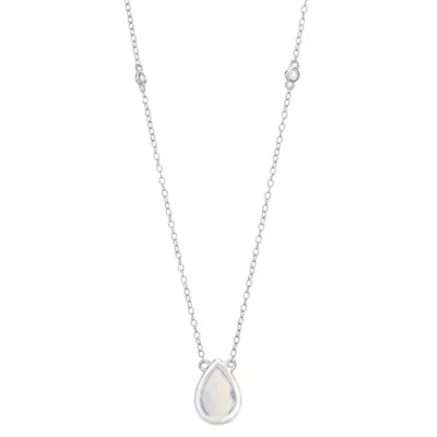 Womens Lab Created White Opal Sterling Silver Pendant Necklace