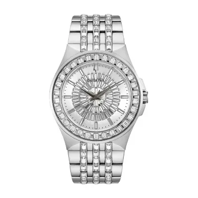 Bulova Phantom Mens Crystal Accent Silver Tone Stainless Steel Bracelet Watch 96a236