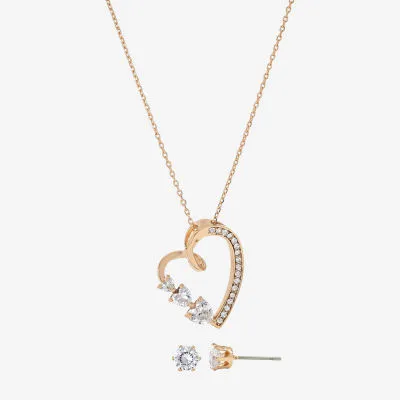 Sparkle Allure 2-pc. Crystal 18K Rose Gold Over Brass Heart Jewelry Set