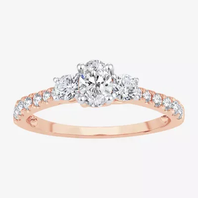 Love Lives Forever (H-I / Si1-Si2) Womens CT. T.W. Lab Grown White Diamond 10K Gold Oval 3-Stone Engagement Ring