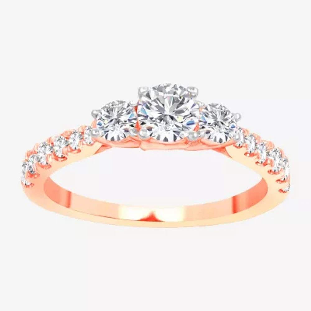 Love Lives Forever (H-I / Si1-Si2) Womens 1 CT. T.W. Lab Grown White Diamond 10K Gold Round 3-Stone Engagement Ring