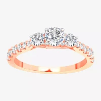 Love Lives Forever (H-I / Si1-Si2) Womens 1 CT. T.W. Lab Grown White Diamond 10K Gold Round 3-Stone Engagement Ring