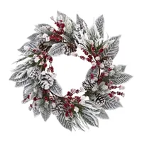 Nearly Natural 24in. Snowy Magnolia Berry Indoor Christmas Wreath