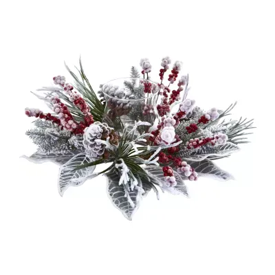 Nearly Natural Snowy Magnolia Berry Christmas Tabletop Decor