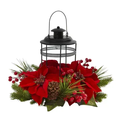 Nearly Natural Poinsettia Berry Pine Christmas Tabletop Decor