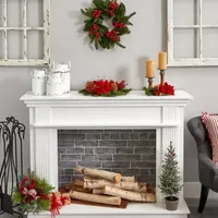 Nearly Natural Poinsettia; Berry And Golden Pinecone Christmas Tabletop Decor