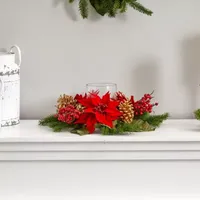 Nearly Natural Poinsettia; Berry And Golden Pinecone Christmas Tabletop Decor