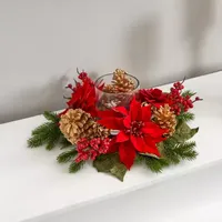 Nearly Natural Poinsettia; Berry And Golden Pinecone Christmas Tabletop Decor