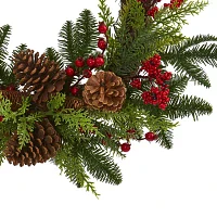 Nearly Natural 22in. Mixed Pine And Cedar With Berries And Pinecones Indoor Christmas Wreath