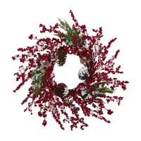 Nearly Natural 24in. Frosted With Berries And Pine Cones Indoor Christmas Wreath