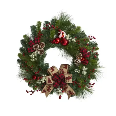 Nearly Natural 24in. Pine Cones And Ornaments Indoor Christmas Wreath