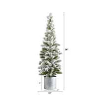 Nearly Natural 3 Foot Flocked Pine In Tin Planter Christmas Tree