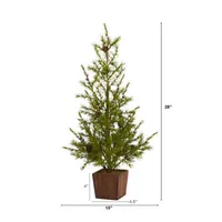 Nearly Natural 28in.  Natural Look Christmas In Wood Planter With Pine Cones 2 Foot Pine Christmas Tree