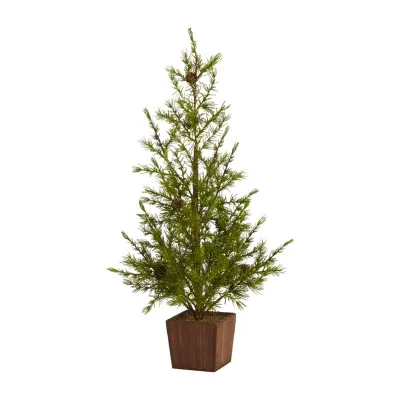 Nearly Natural 28in.  Natural Look Christmas In Wood Planter With Pine Cones 2 Foot Pine Christmas Tree