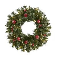 Nearly Natural 24in. Ornaments And Berries With Lights Indoor Pre-Lit Christmas Wreath