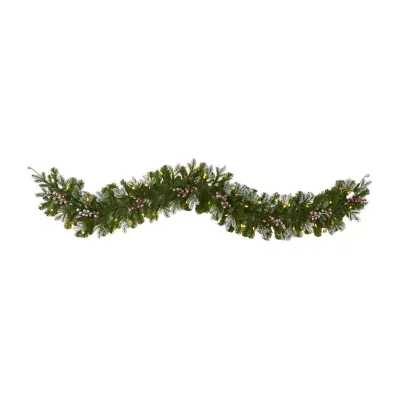 Nearly Natural 6ft. Snow Tipped Christmas With 50 Warm White Led Lights And Berries Pre-Lit Christmas Indoor Garland