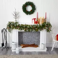 Nearly Natural 6ft. Snow Tipped Christmas With 50 Warm White Led Lights And Berries Pre-Lit Indoor Christmas Garland