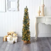 Nearly Natural 4 Foot Pine In A Burlap Base With 70 Warm White Lights Pre-Lit Christmas Tree