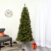 Nearly Natural 6 1/2 Foot Cashmere Slim Pine With 660 Bendable Branches And 350 Warm White Lights Pre-Lit Christmas Tree