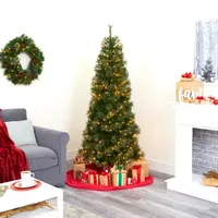 Nearly Natural 6 1/2 Foot Cashmere Slim Pine With 660 Bendable Branches And 350 Warm White Lights Pre-Lit Christmas Tree