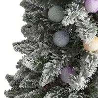 Nearly Natural 5 Foot Mountain Flocked Fir With 379 Bendable Branches And 50 Multi Color Globe Bulbs Pre-Lit Christmas Tree