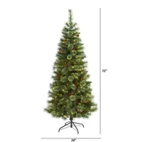 Nearly Natural 6 Foot Pine With Pine Cones Pre-Lit Christmas Tree