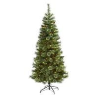 Nearly Natural 6 Foot Pine With Pine Cones Pre-Lit Christmas Tree