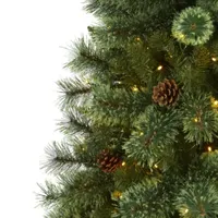 Nearly Natural 6 Foot Pine With Pine Cones Pre-Lit Christmas Tree