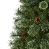 Nearly Natural 6 Foot Pine With Pine Cones Pre-Lit Christmas Tree