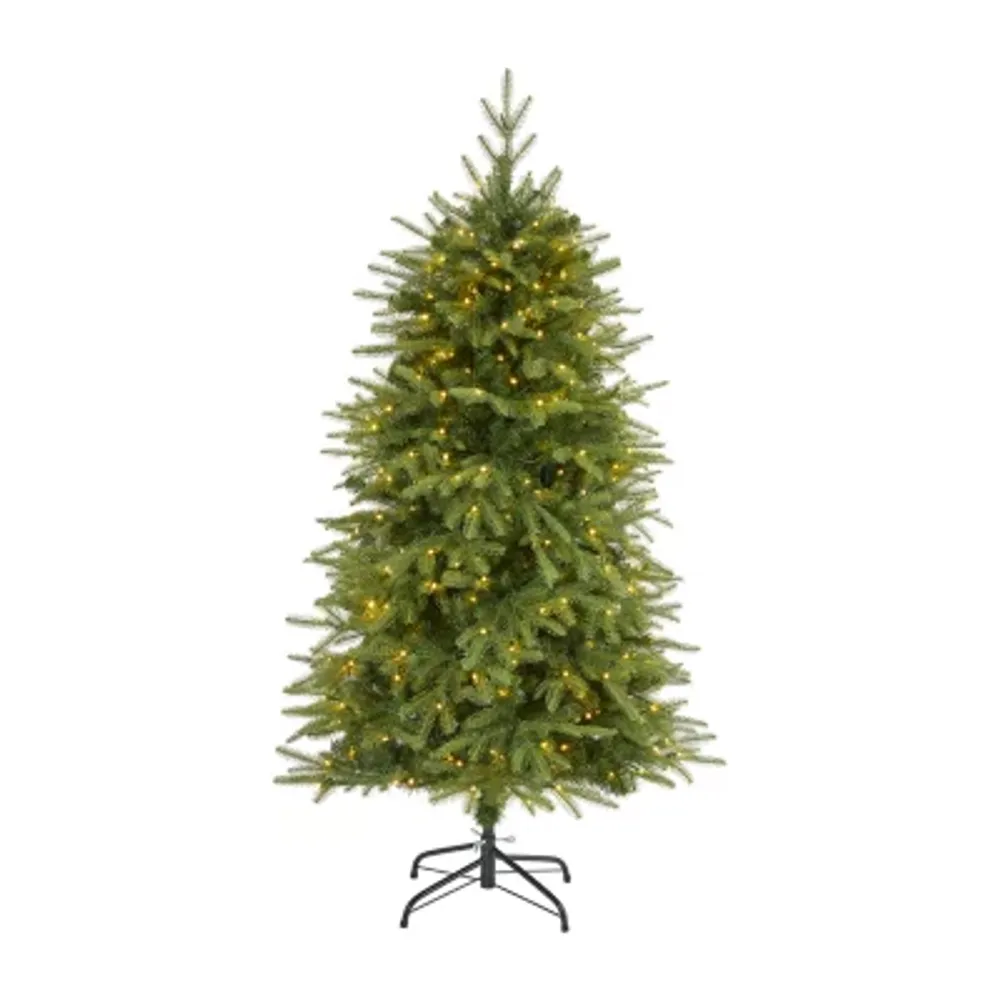 Nearly Natural 5 Foot Natural Look Fir With 1054 Bendable Branches And 350 Clear Led Lights Pre-Lit Christmas Tree