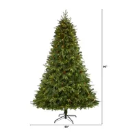 Nearly Natural 8 Foot Natural Look Spruce With Pine Cones And 550 Clear Led Lights Pre-Lit Christmas Tree