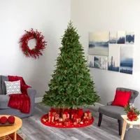 Nearly Natural 8 Foot Natural Look Spruce With Pine Cones And 550 Clear Led Lights Pre-Lit Christmas Tree