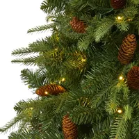 Nearly Natural 8 Foot Natural Look Spruce With Pine Cones And 550 Clear Led Lights Pre-Lit Christmas Tree