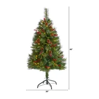 Nearly Natural 4 Foot Mixed Pine With Pine Cones And Berries And 100 Clear Led Lights Pre-Lit Christmas Tree