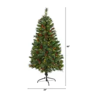 Nearly Natural Foot Pine With Pine Cones And Berries And 150 Clear Led Lights Pre-Lit Christmas Tree