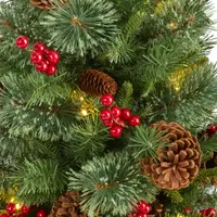 Nearly Natural 3 Foot Pine With Pine Cones And Berries And 50 Clear Led Lights Pre-Lit Christmas Tree