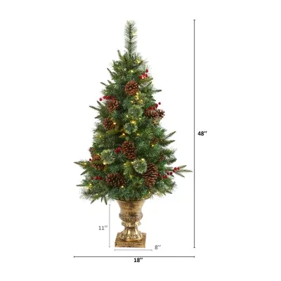 Nearly Natural Pinecone And Berries Christmas In Decorative Urn 4 Foot Pre-Lit Pine Christmas Tree