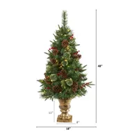 Nearly Natural Pinecone And Berries Christmas In Decorative Urn 4 Foot Pre-Lit Pine Christmas Tree