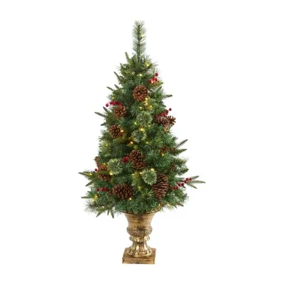 Nearly Natural Pinecone And Berries Christmas In Decorative Urn 4 Foot Pre-Lit Pine Christmas Tree