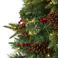 Nearly Natural Pinecone And Berries Christmas In Decorative Urn 4 Foot Pre-Lit Pine Christmas Tree