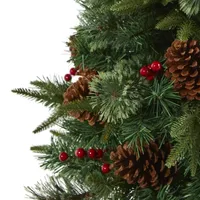 Nearly Natural Pinecone And Berries Christmas In Decorative Urn 4 Foot Pre-Lit Pine Christmas Tree