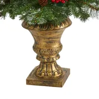 Nearly Natural 4 Foot Pine In Decorative Urn With Pinecone And Berries And 100 Clear Led Lights Pre-Lit Christmas Tree