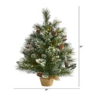 Nearly Natural 2 Foot Frosted Pine With Pinecones And Burlap Base Pre-Lit Christmas Tree